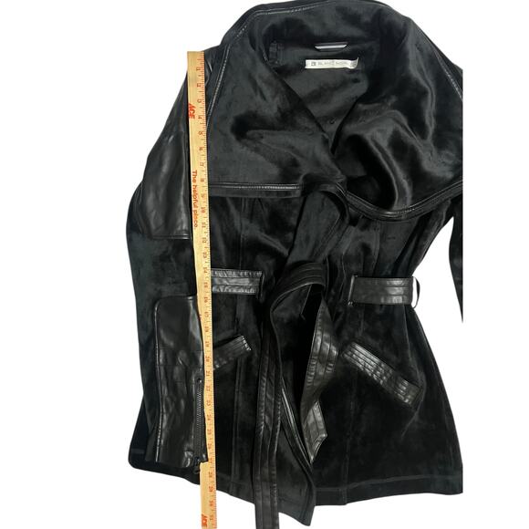 Blanc Noir Belted Drape Velour Jacket Black Soft Coat Size Large Mid Length - Picture 13 of 16